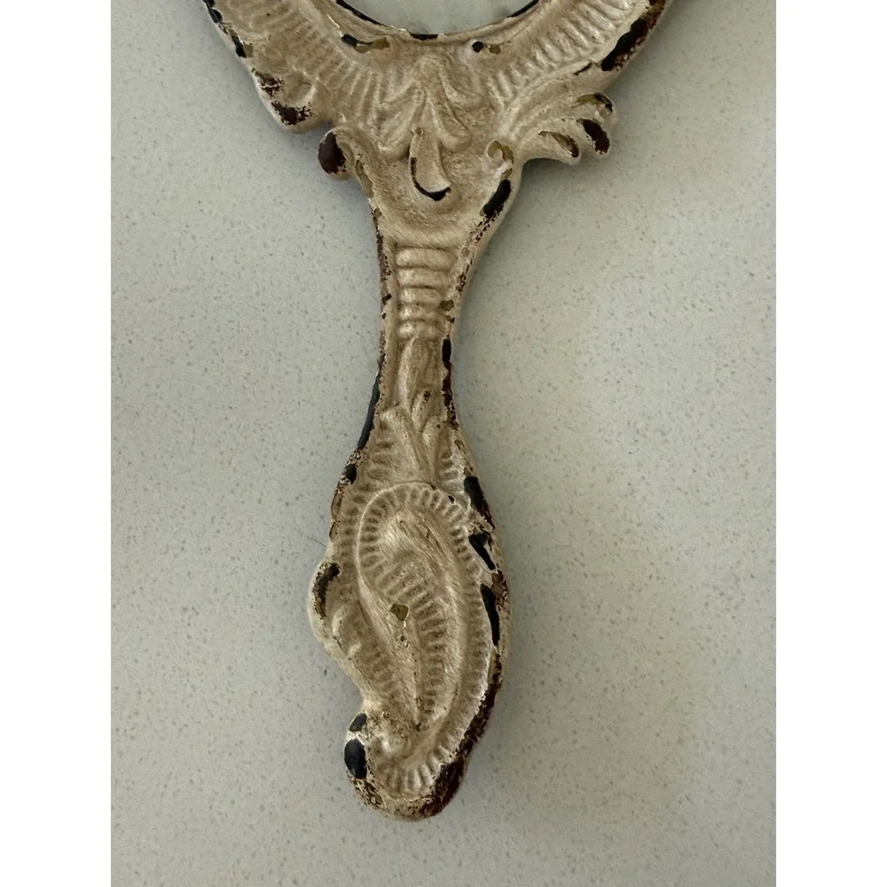 Vintage Ornate Hand Mirror Photo Frame Cast‎ Metal Shabby Cottage core Victorian