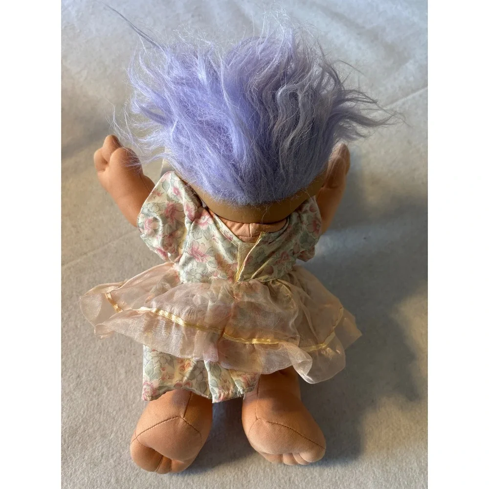 Vintage 1991 Ace Novelty Treasure Troll Purple Hair Heart Wishstone Floral Dress