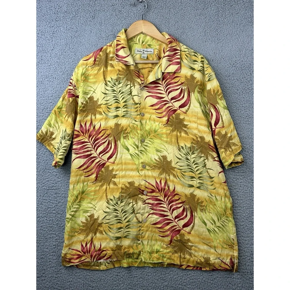 VTG‎ Tommy Bahama Hawaiian Shirt Mens Large Silk S/S Multicolor Floral Camp