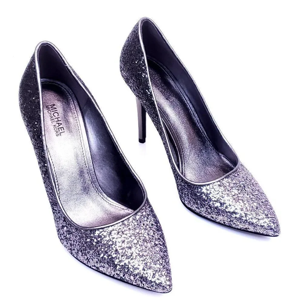 Michael Michael Kors Claire Pump Silver Metallic Leather Pointed Toe SH-052