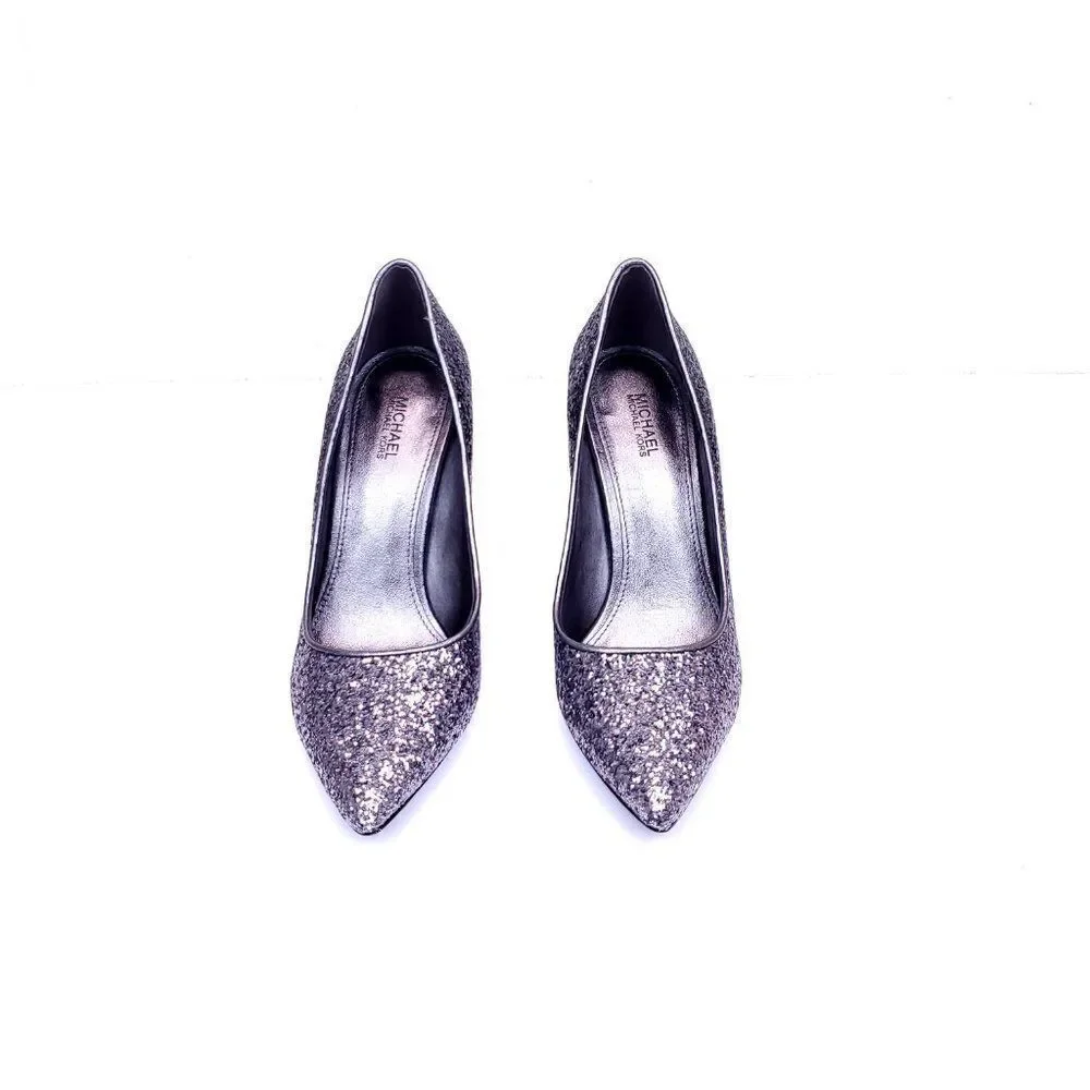 Michael Michael Kors Claire Pump Silver Metallic Leather Pointed Toe SH-052