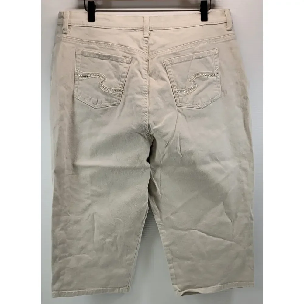 L0) Gloria Vanderbilt Amanda Capri Off-White Studded Denim Pants 18 Missy