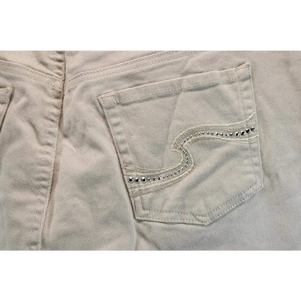 L0) Gloria Vanderbilt Amanda Capri Off-White Studded Denim Pants 18 Missy