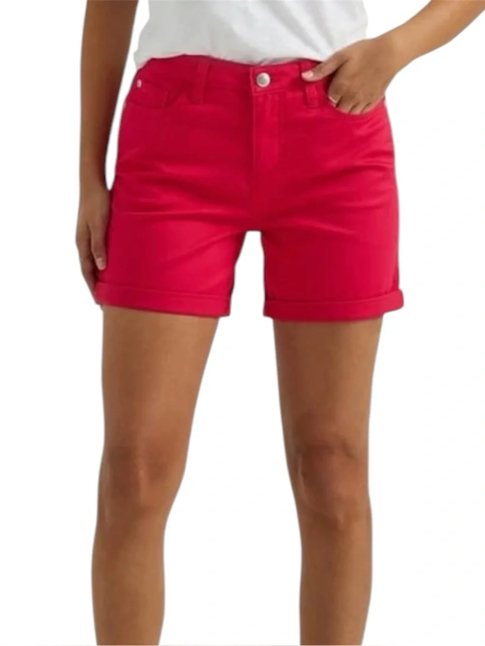 Lee Womens Size 8 M Mid Rise 5” Inseam Hot Magenta Denim Shorts NWT Stretch