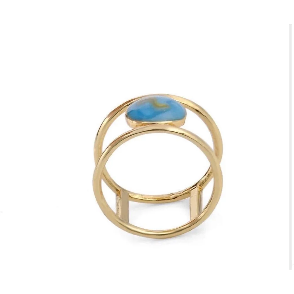 Large Turquoise Gold Filled Band, Bar‎ Ring, Size 8