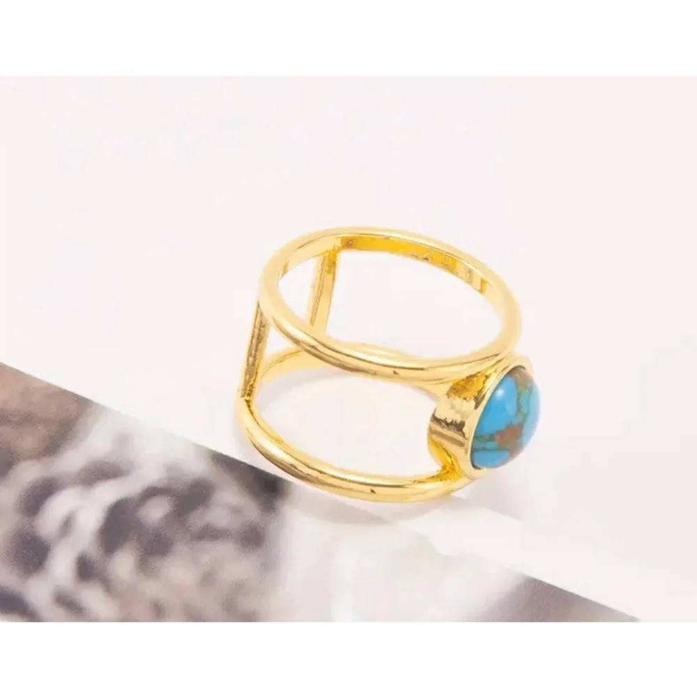 Large Turquoise Gold Filled Band, Bar‎ Ring, Size 8