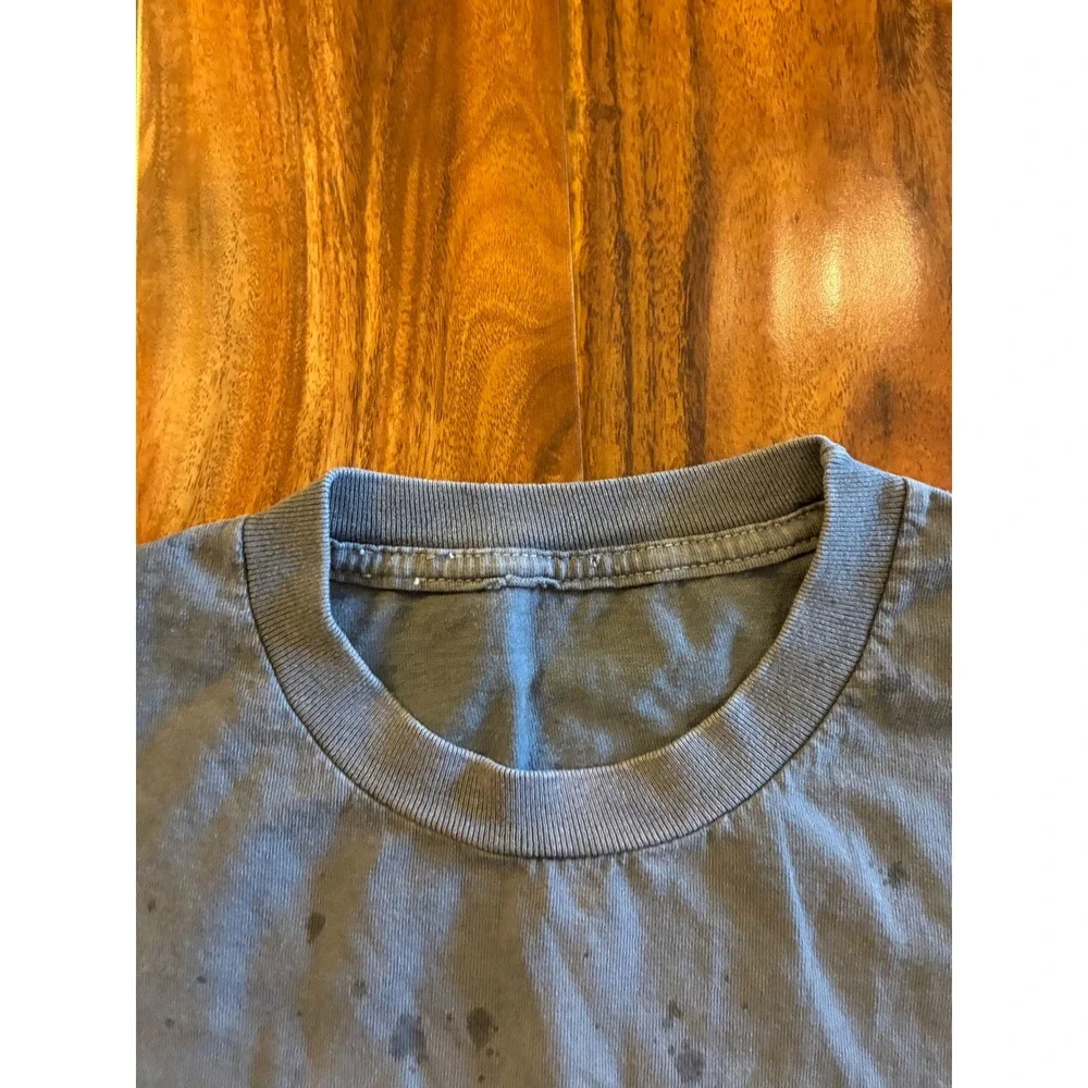 ACDC Graphic T-Shirt Blue Splatter‎ Raw Hem Cropped Boxy Rock Band Tee Mens M