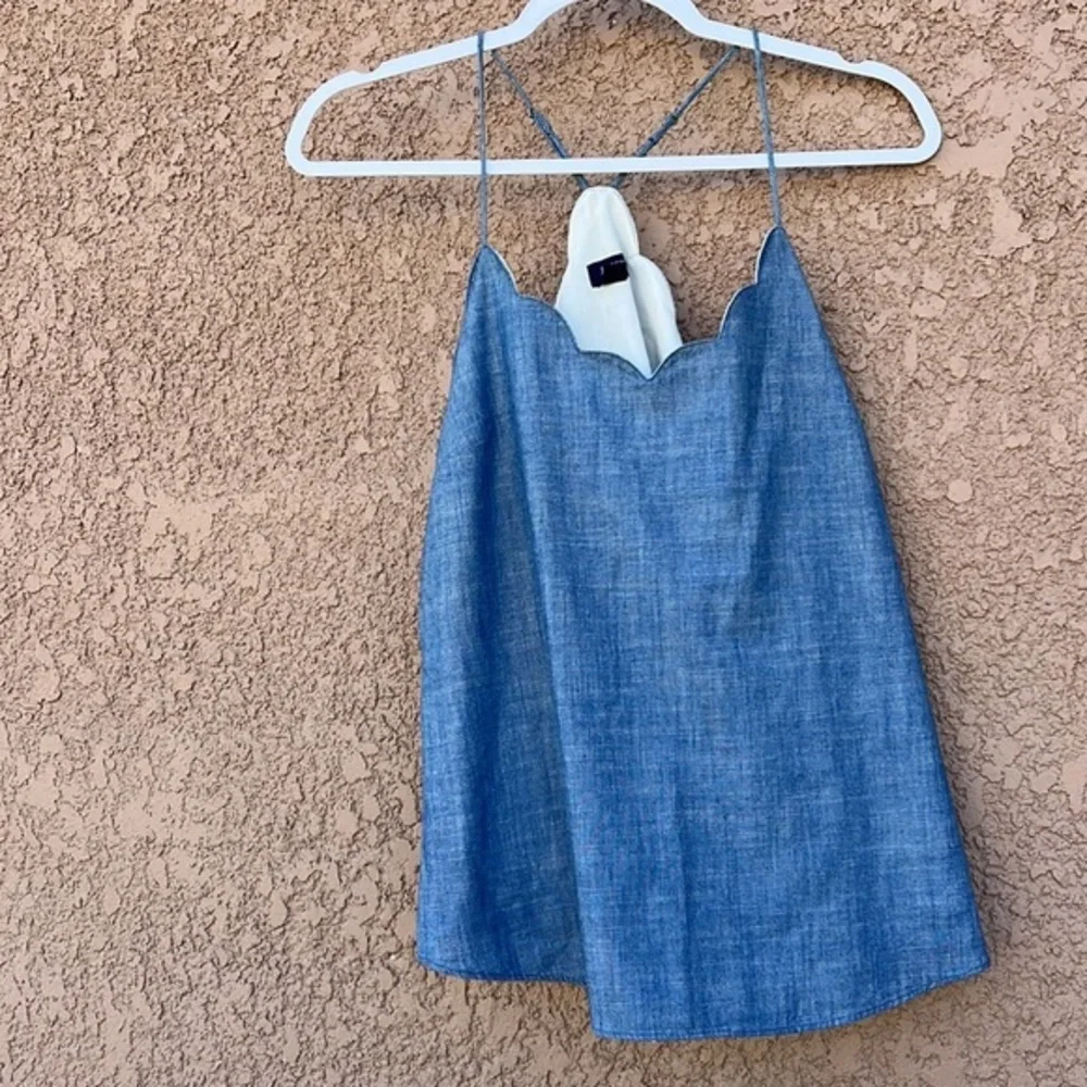 J.‎ Crew 100% Cotton Cami Top Women Shirt Size 2 Blue Front Scallop Trim Summer