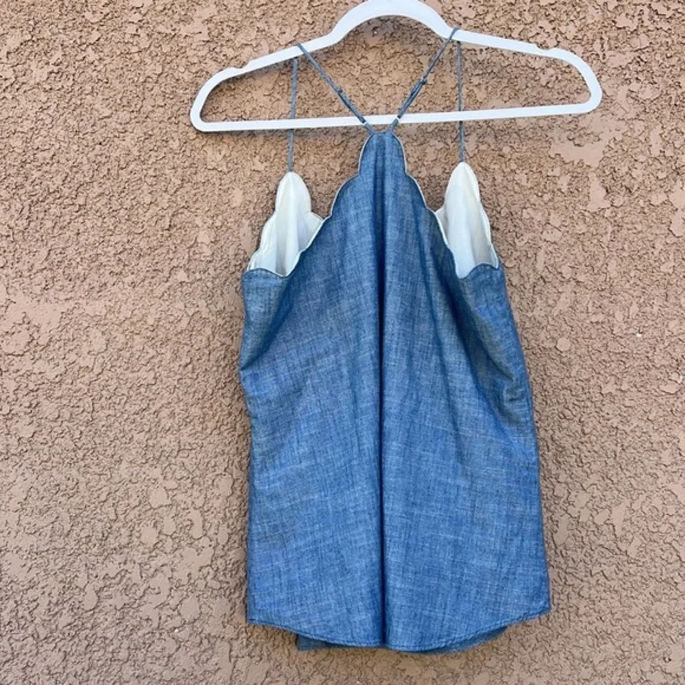J.‎ Crew 100% Cotton Cami Top Women Shirt Size 2 Blue Front Scallop Trim Summer
