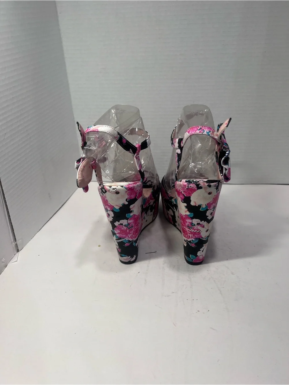 Iron Fist Pink & Black Floral Platform Wedges with Bow