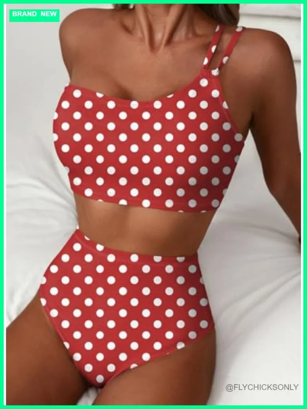 High Waisted Floral Print One Shoulder Bikini Set, 85% Polyester 15% Spandex