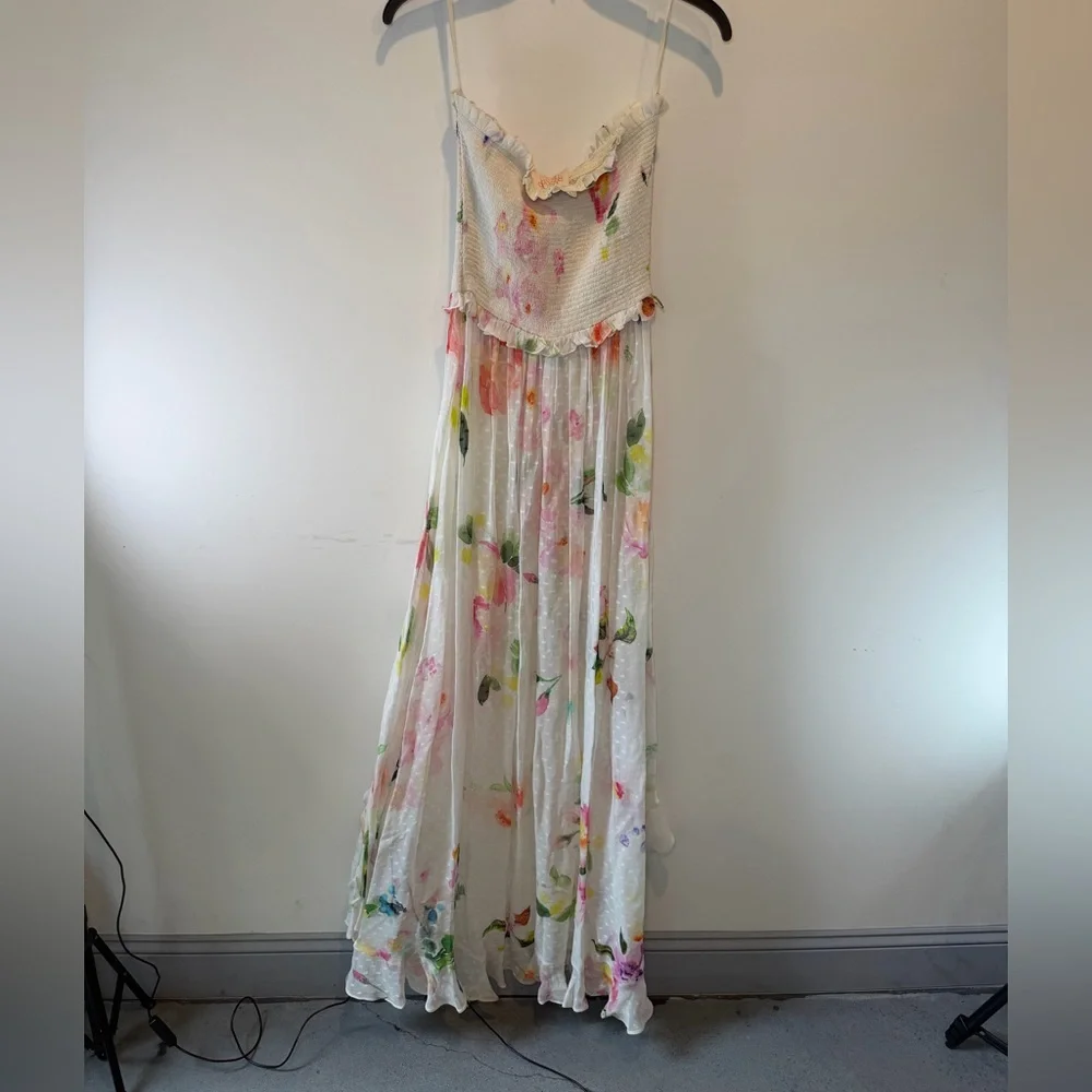 Rococo Sand White Floral Ruffled Maxi Dress NWT‎