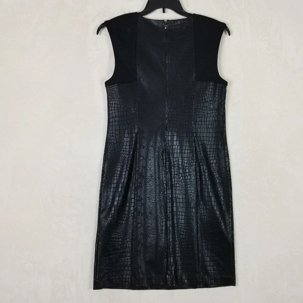 Chico's Jackie Dress Women 1 Black Embossed Crocodile Ponte Sheath Sleeveless