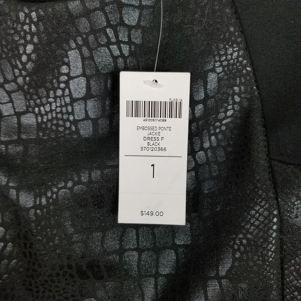 Chico's Jackie Dress Women 1 Black Embossed Crocodile Ponte Sheath Sleeveless