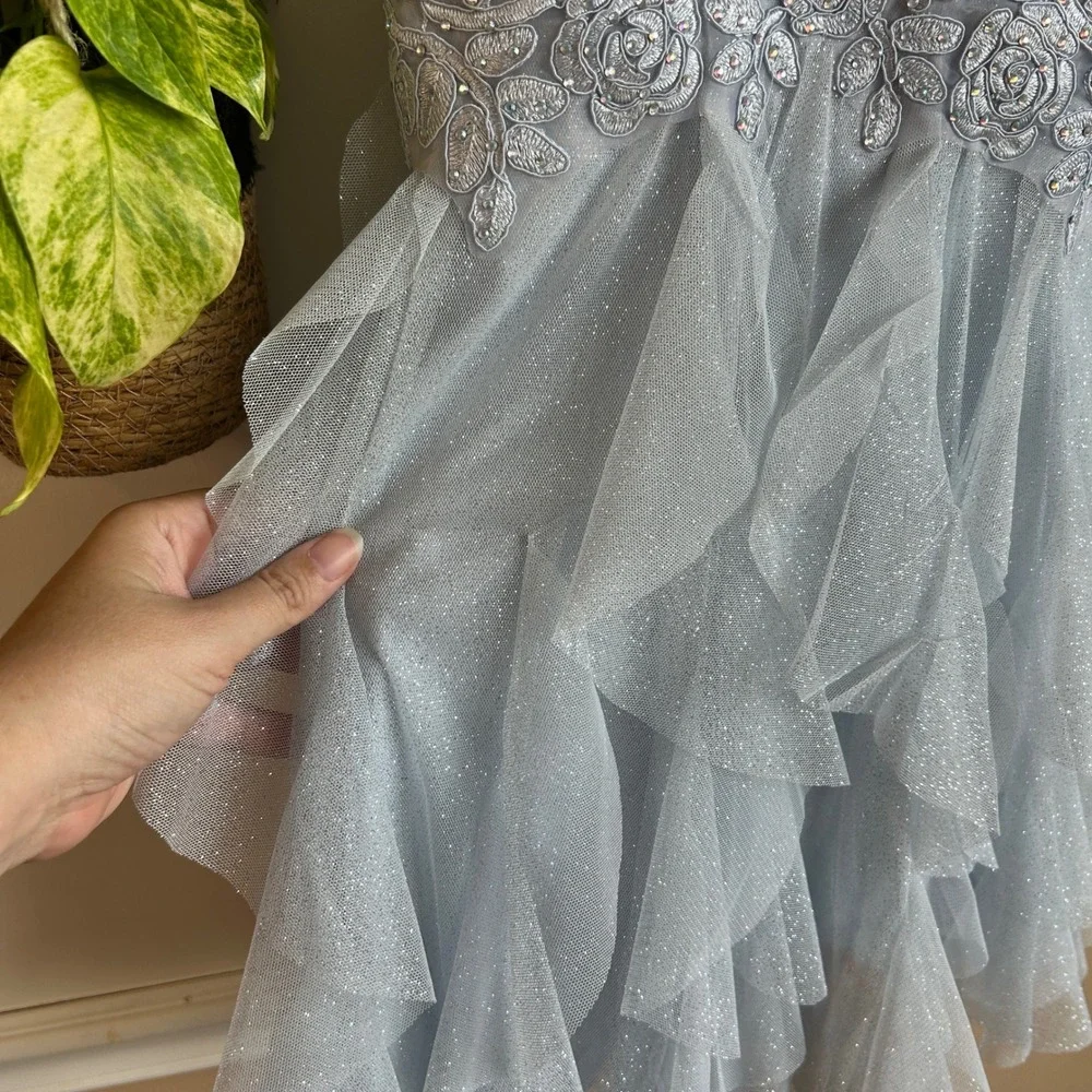 Radiante Couture Blue Glitter Tulle Ruffle Mini Dress‎ Cocktail Homecoming