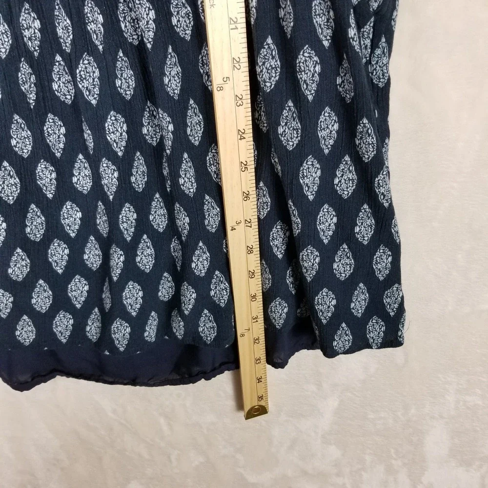 Garnet Hill Dress Womens Small Navy Blue Leaf Print V-Neck Ecovero Viscose Shift