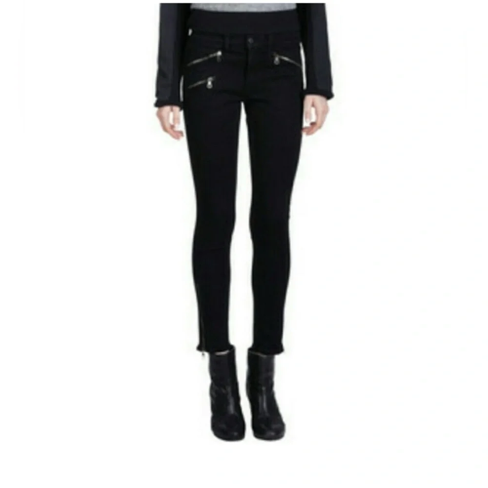 $228 Rag & Bone Zip Black Kensington Moto Jeans Size 28