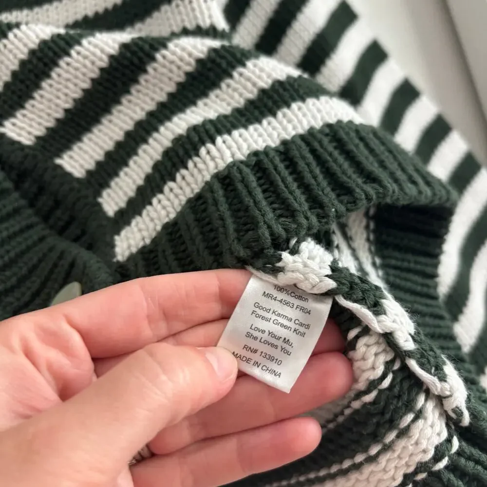 Show‎ Me Your Mumu Good Karma Cardigan Forest Green Striped Balloon Sleeves Sz L