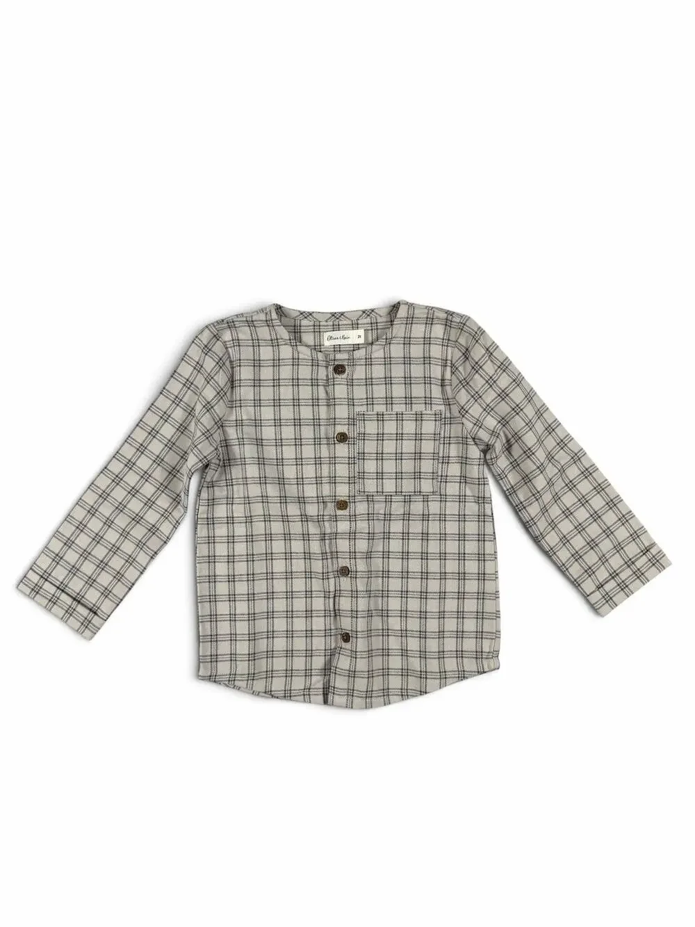Oliver & Rain Plaid Collarless Button Down Shirt Cream Gray Size 2