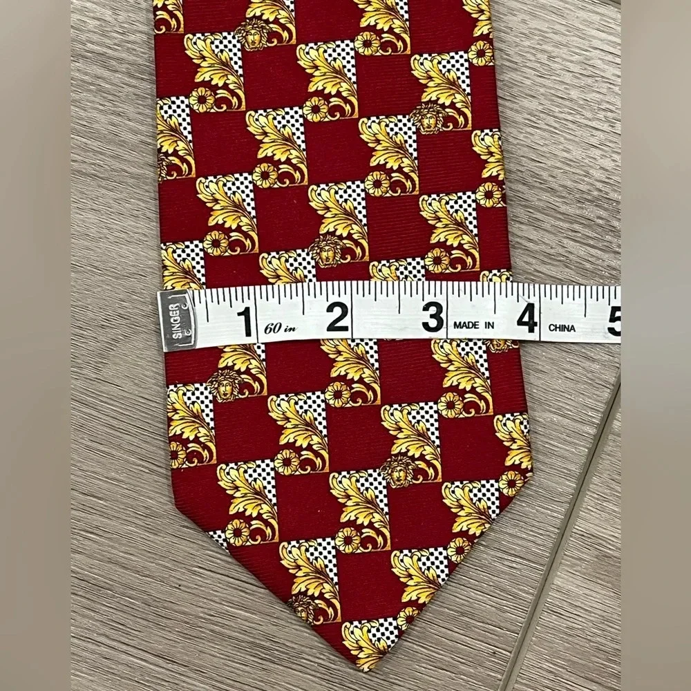 Vintage Gianni Versace Silk Ties Gold Red Striped Made In Italy