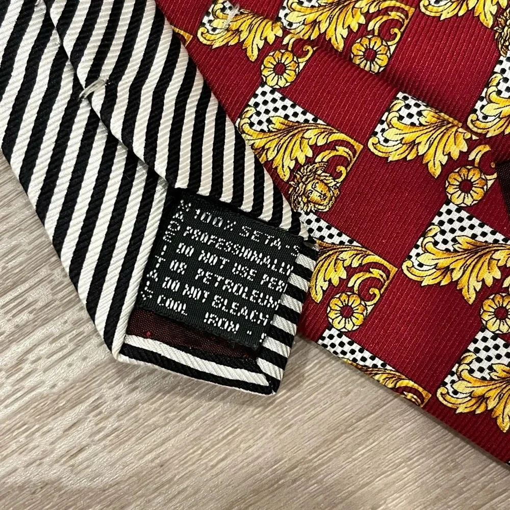 Vintage Gianni Versace Silk Ties Gold Red Striped Made In Italy