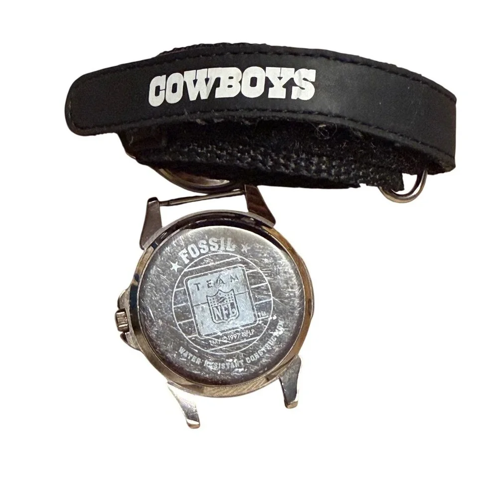 Vtg Dallas Cowboys Watch Lot 1997 Fossil NFL Team Silver Blue Black‎ 2pc