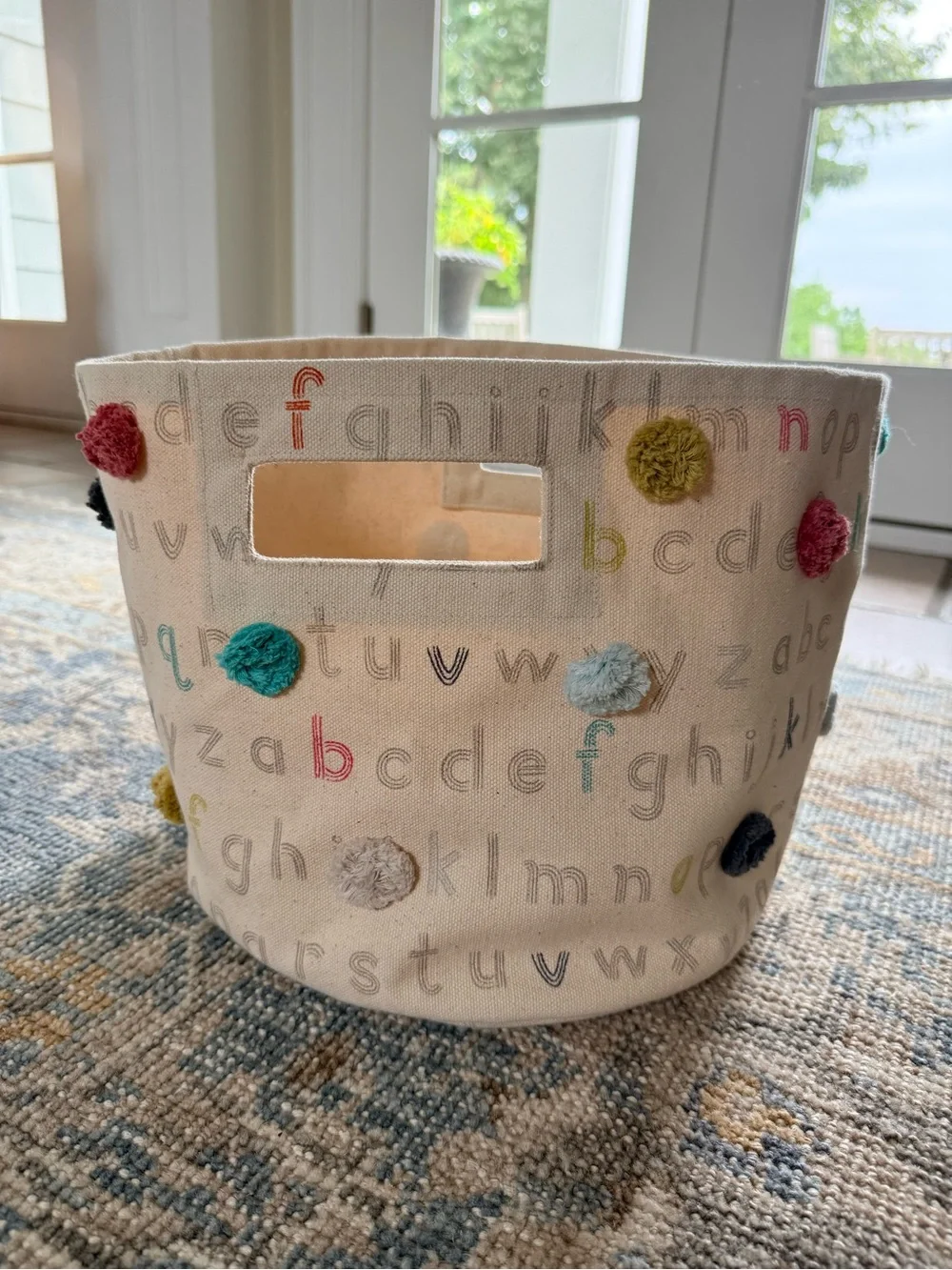 Alphabet Pom Pom Canvas Storage Bin - Neutral