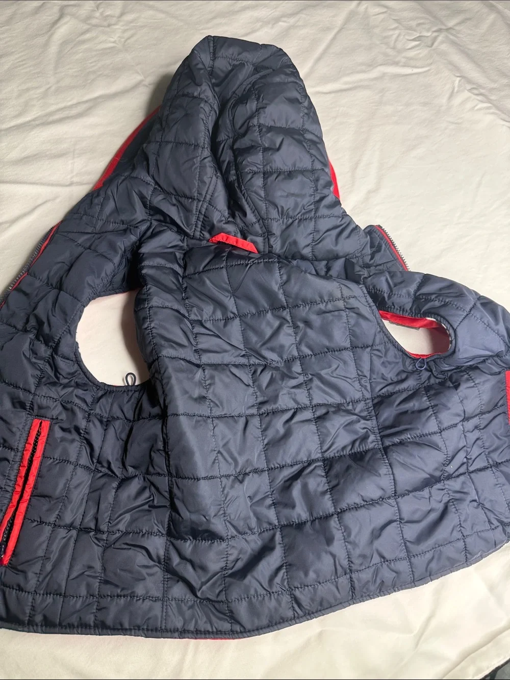 Dolce & Gabbana Kids Red Hooded Puffer Vest with Navy Trim