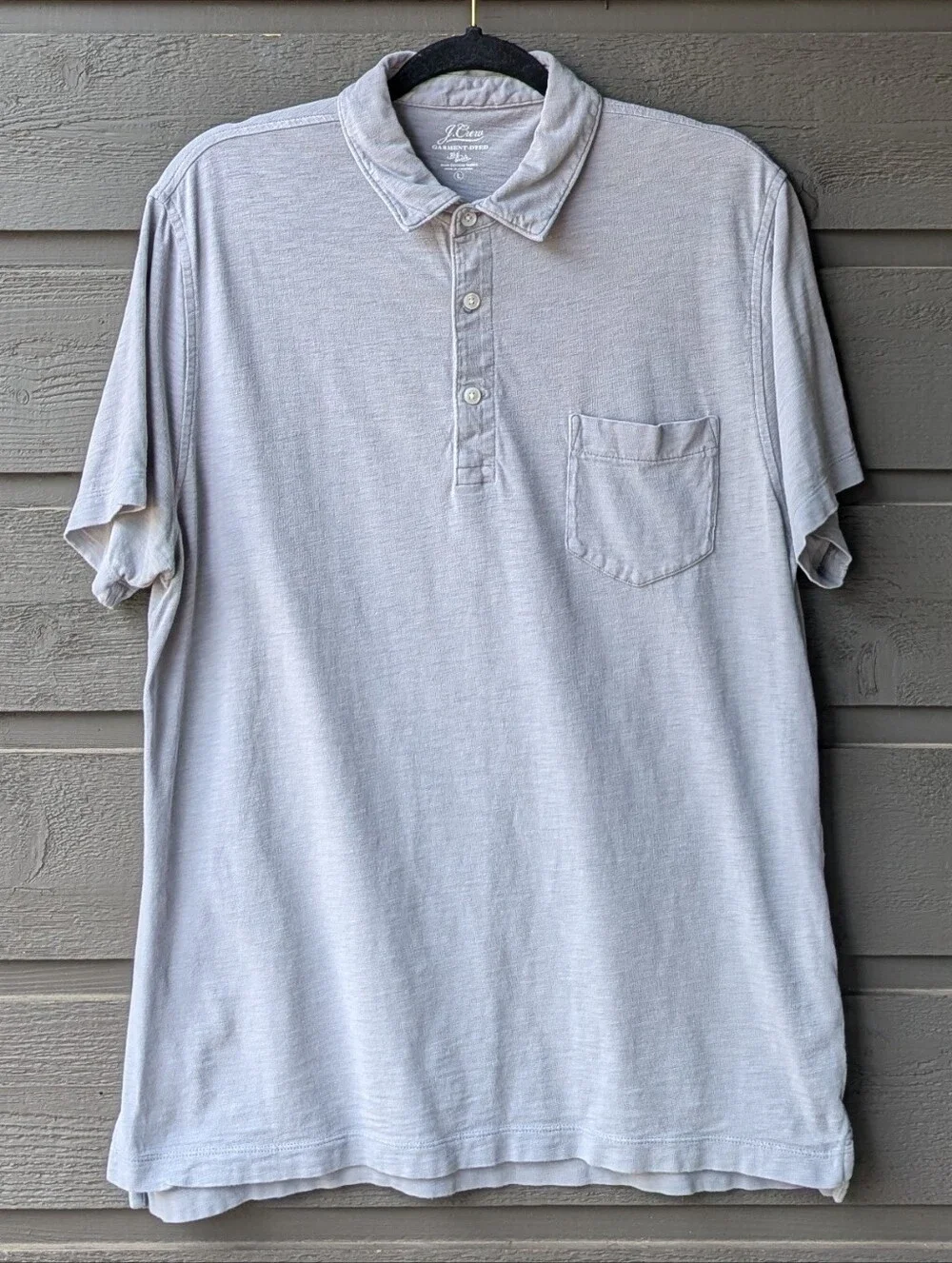 J. Crew Garment-Dyed Slub Cotton Pocket Polo Shirt Men's Size Large Gray