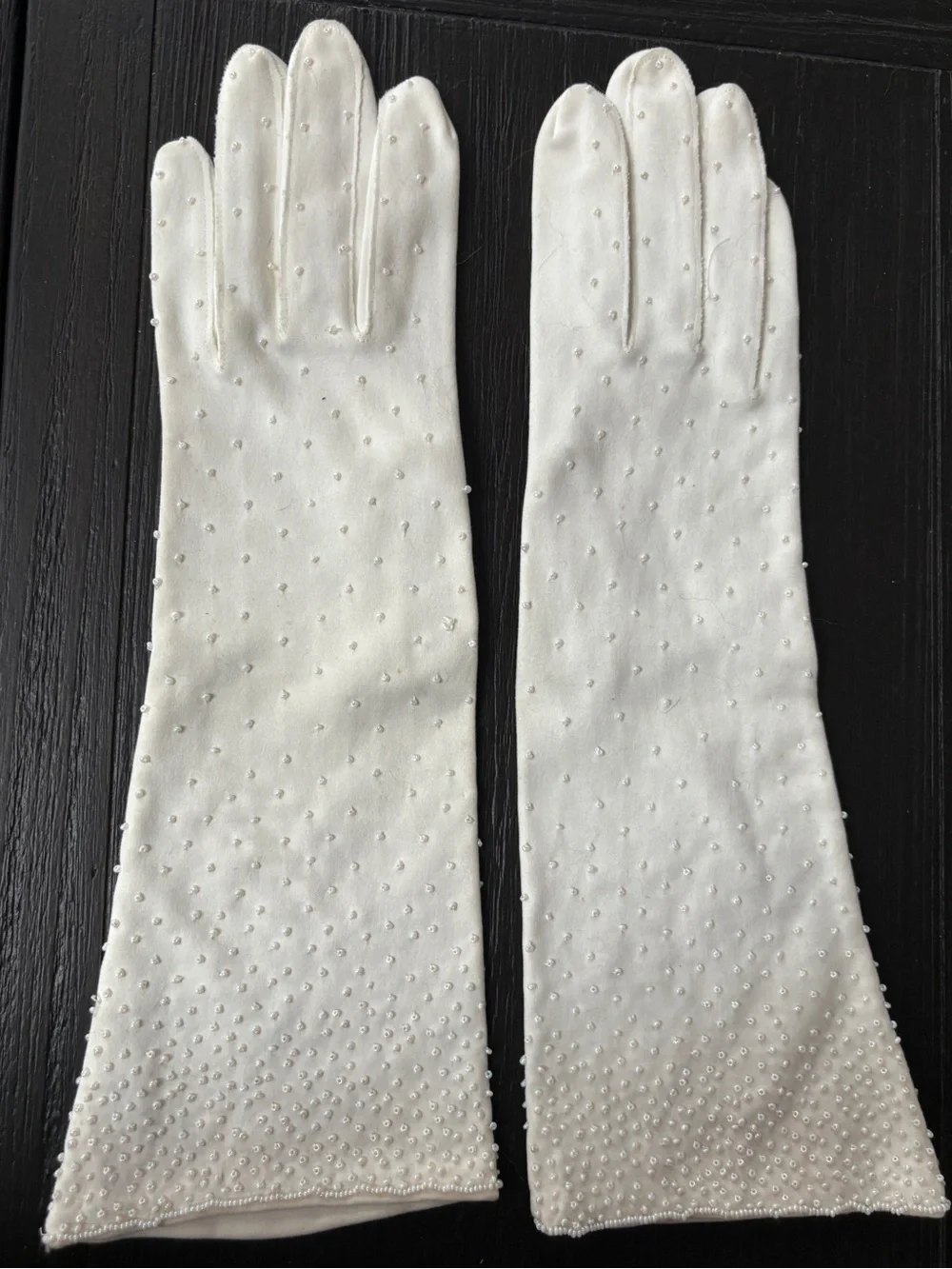 Vintage  50’s White Beaded Long  Gloves