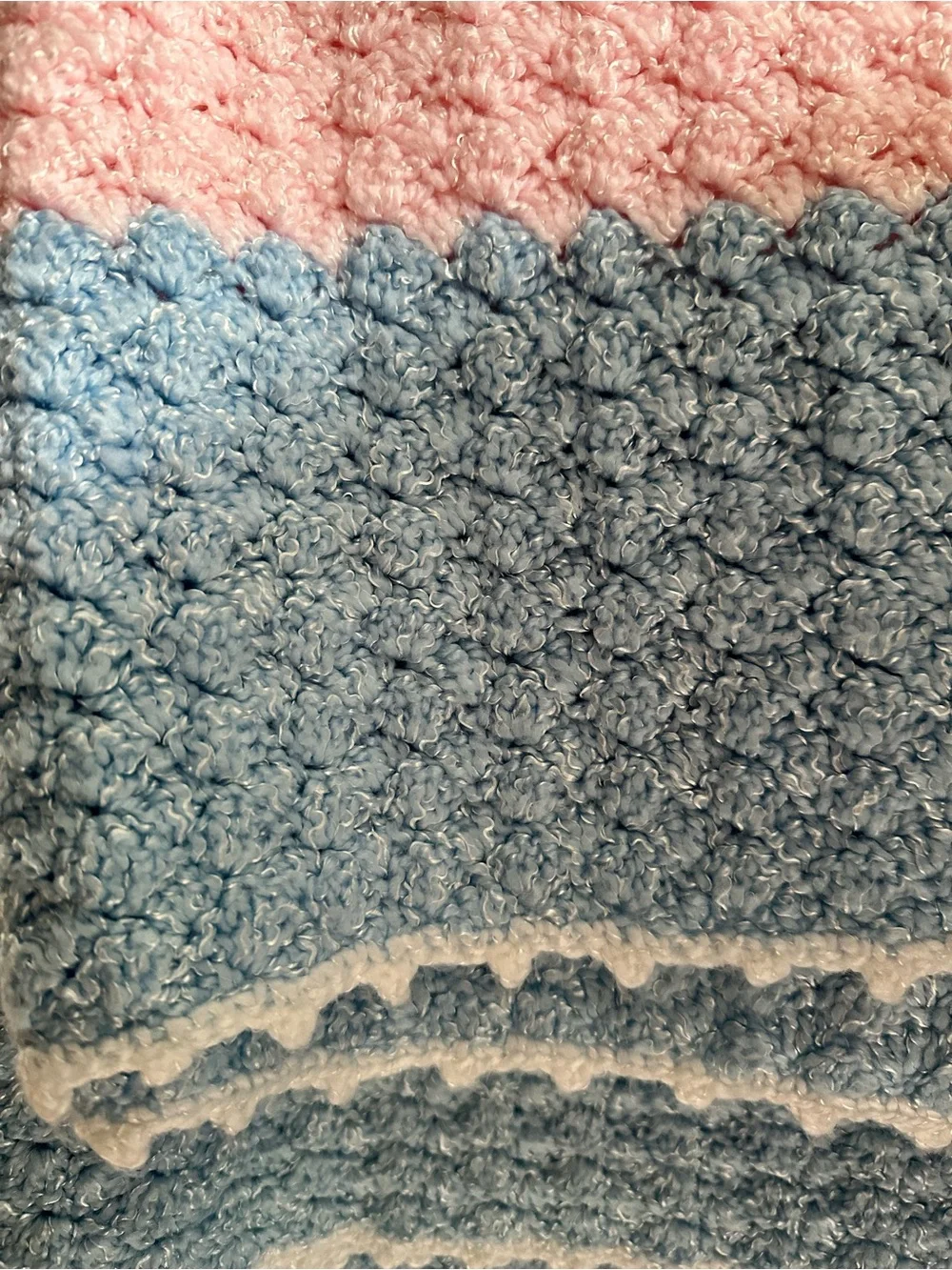Soft Hand-Knit Kids/Throw Blanket, Pink Blue White - Unbranded