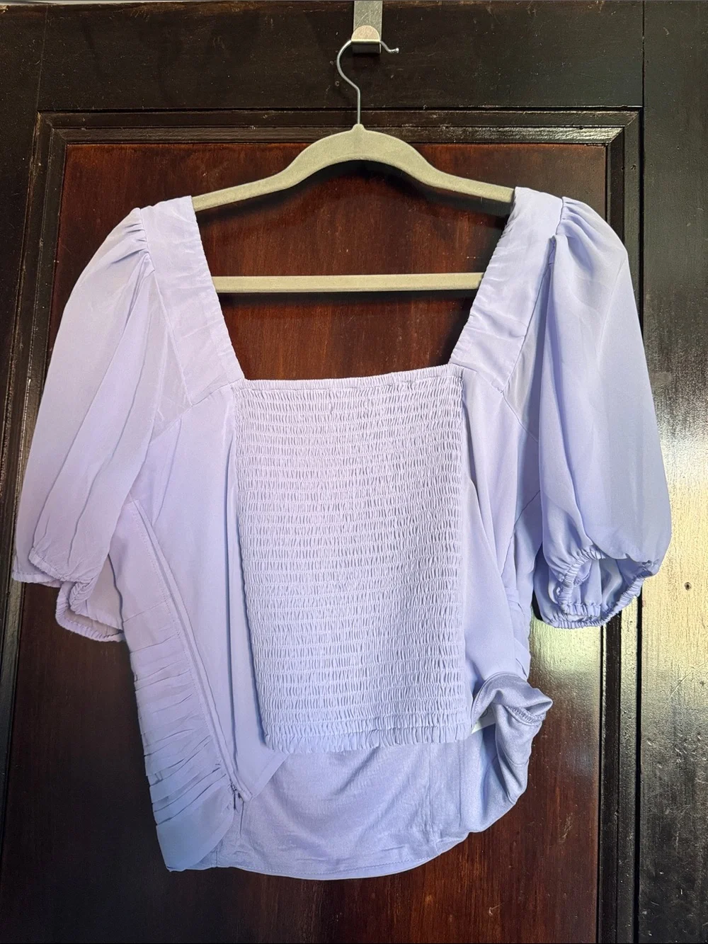 Abercrombie & Fitch Periwinkle Ruched Square-Neck Puff-Sleeve Top