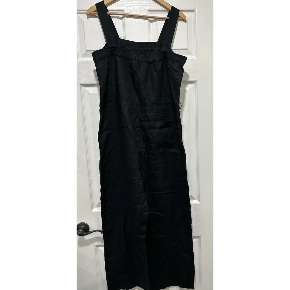 NEW Quince M 100% European Linen Square Neck‎ Jumpsuit Black - Missing Belt