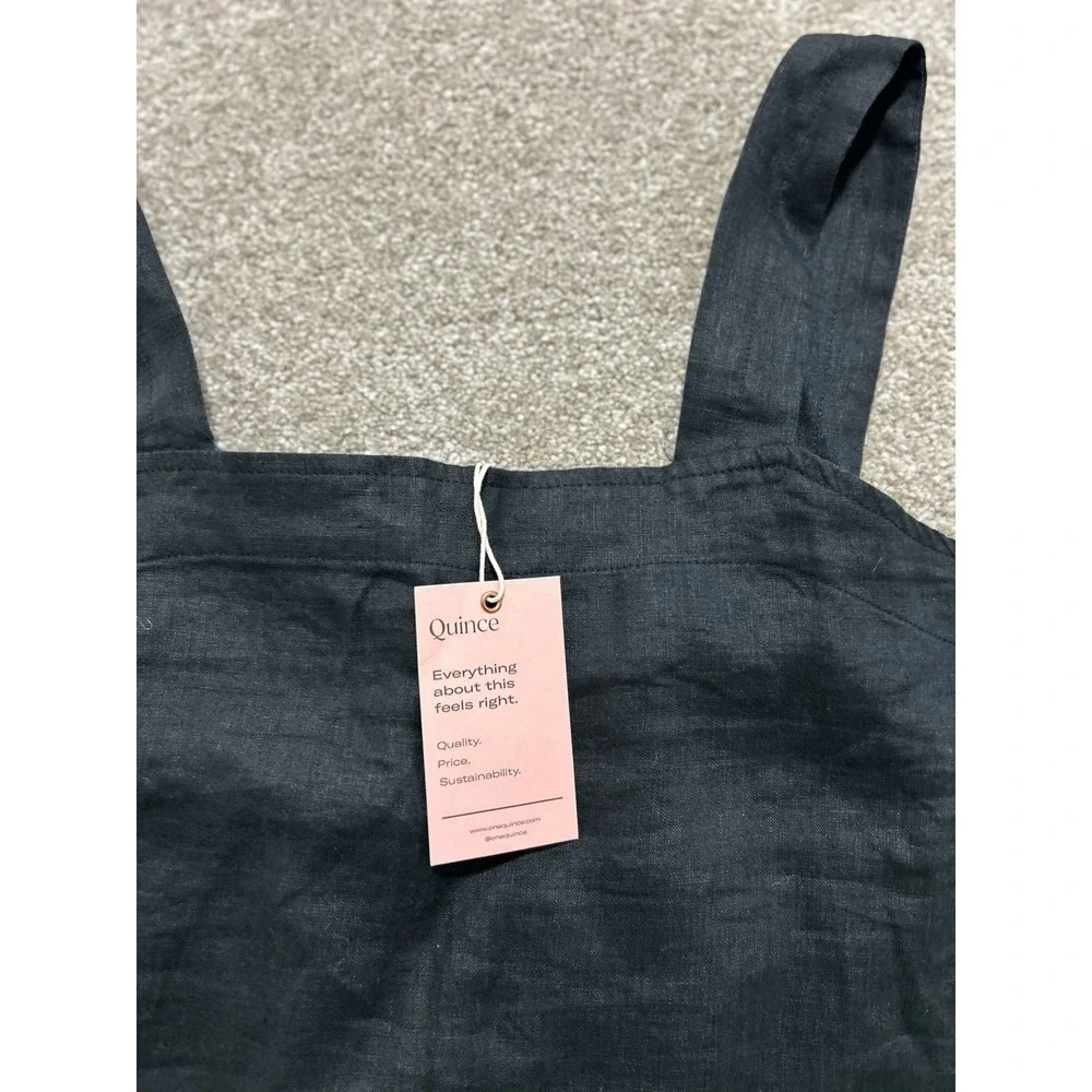NEW Quince M 100% European Linen Square Neck‎ Jumpsuit Black - Missing Belt