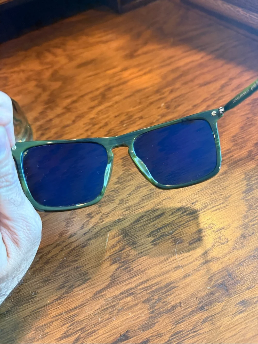 Oliver Peoples x Berluti Green Frame Sunglasses with Glass Mirrored Lenses