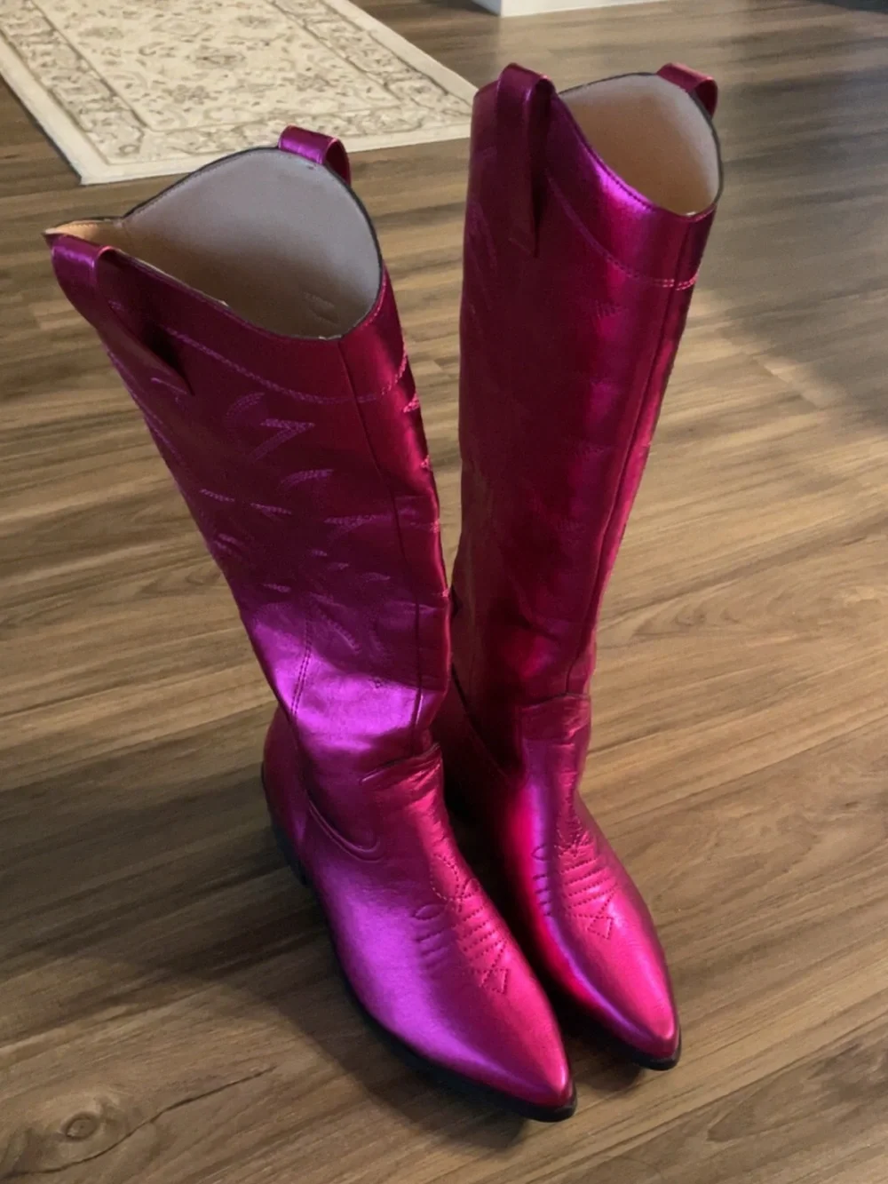 Pink metallic cowboy boots
