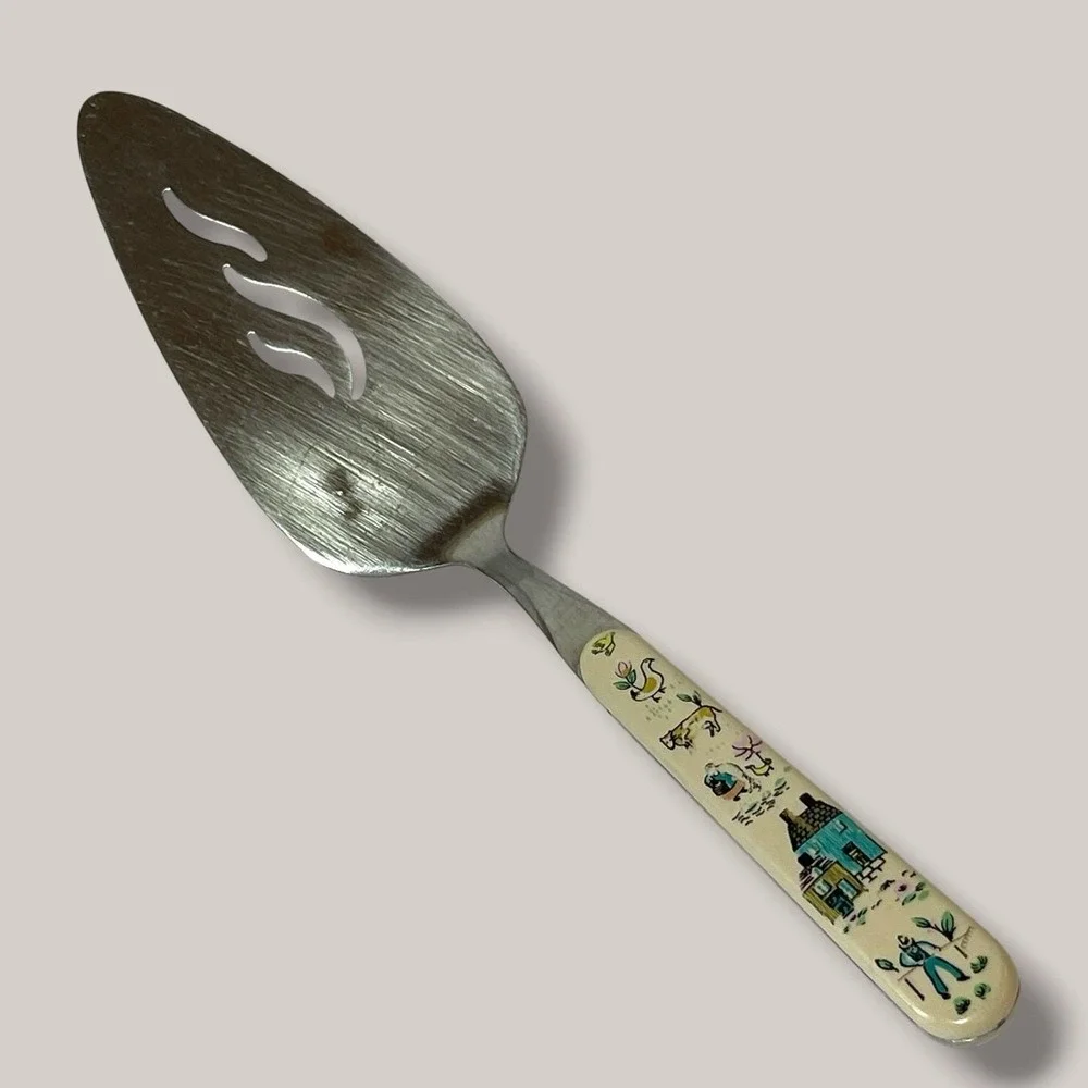 Vintage International Heartland Pie Cake Server Farm Scene Stainless Taiwan 10¼