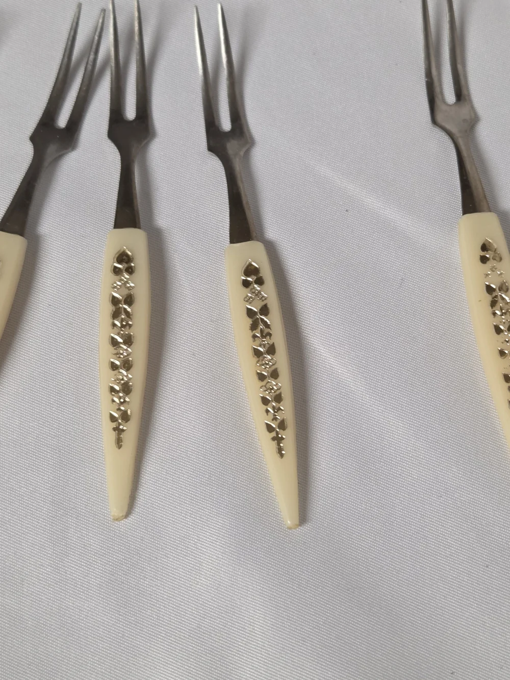 Vintage Mid Century Shrimp Seafood Appetizer Forks Set‎ Of 12 Gold Accent