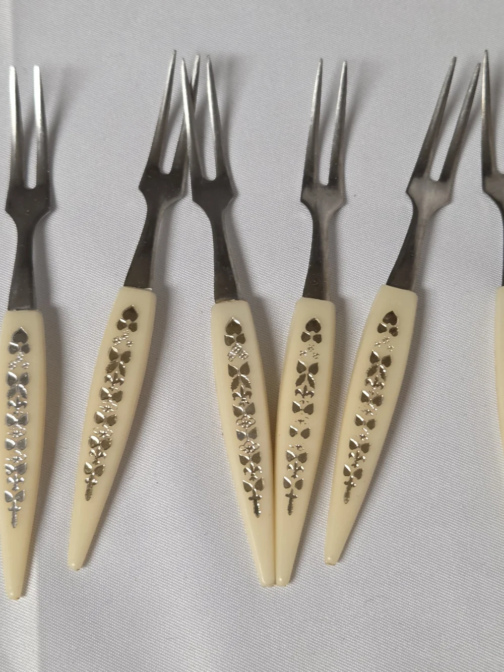 Vintage Mid Century Shrimp Seafood Appetizer Forks Set‎ Of 12 Gold Accent