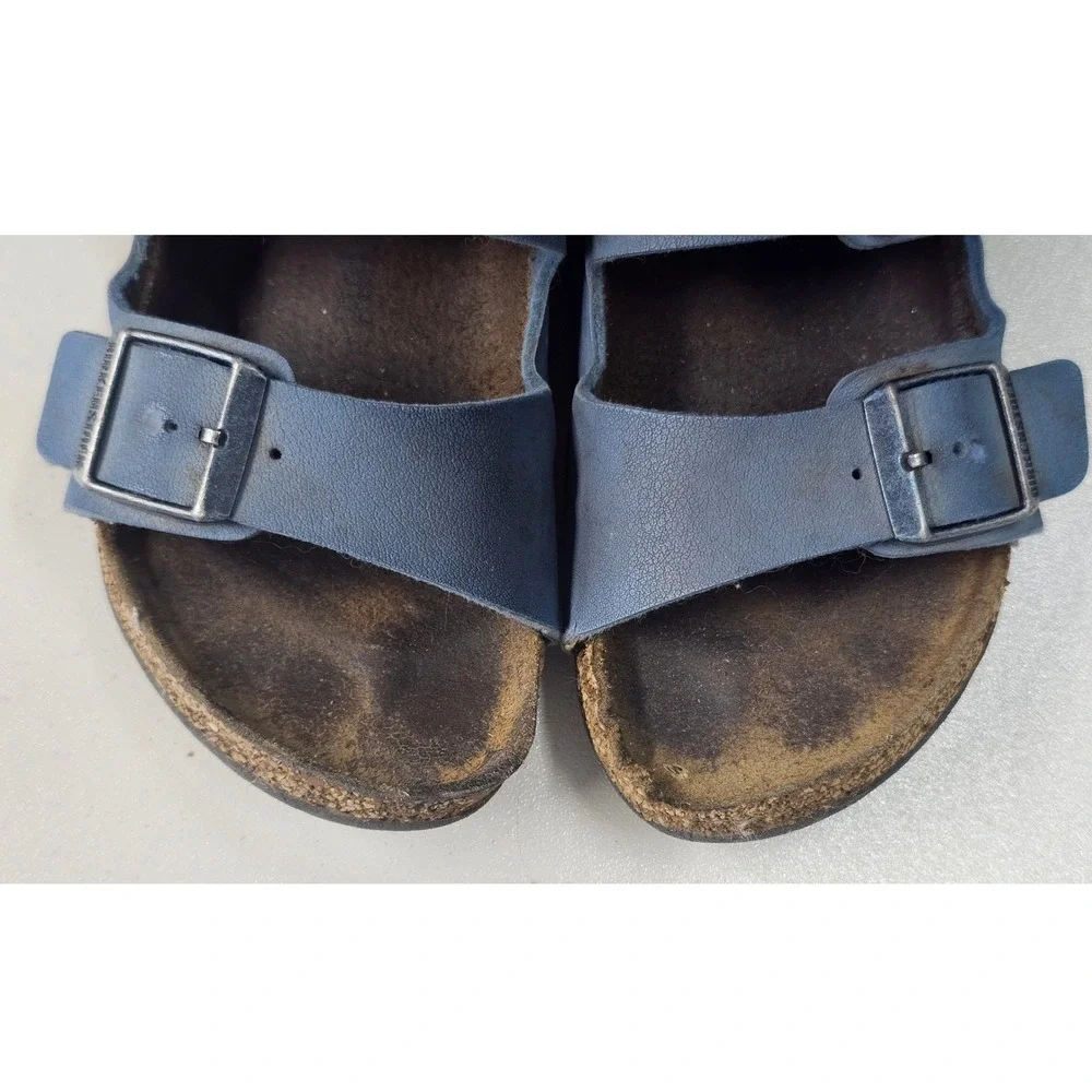 Birkenstock Arizona Kids Blue Birko-Flor Two Strap Buckle Slide Sandals