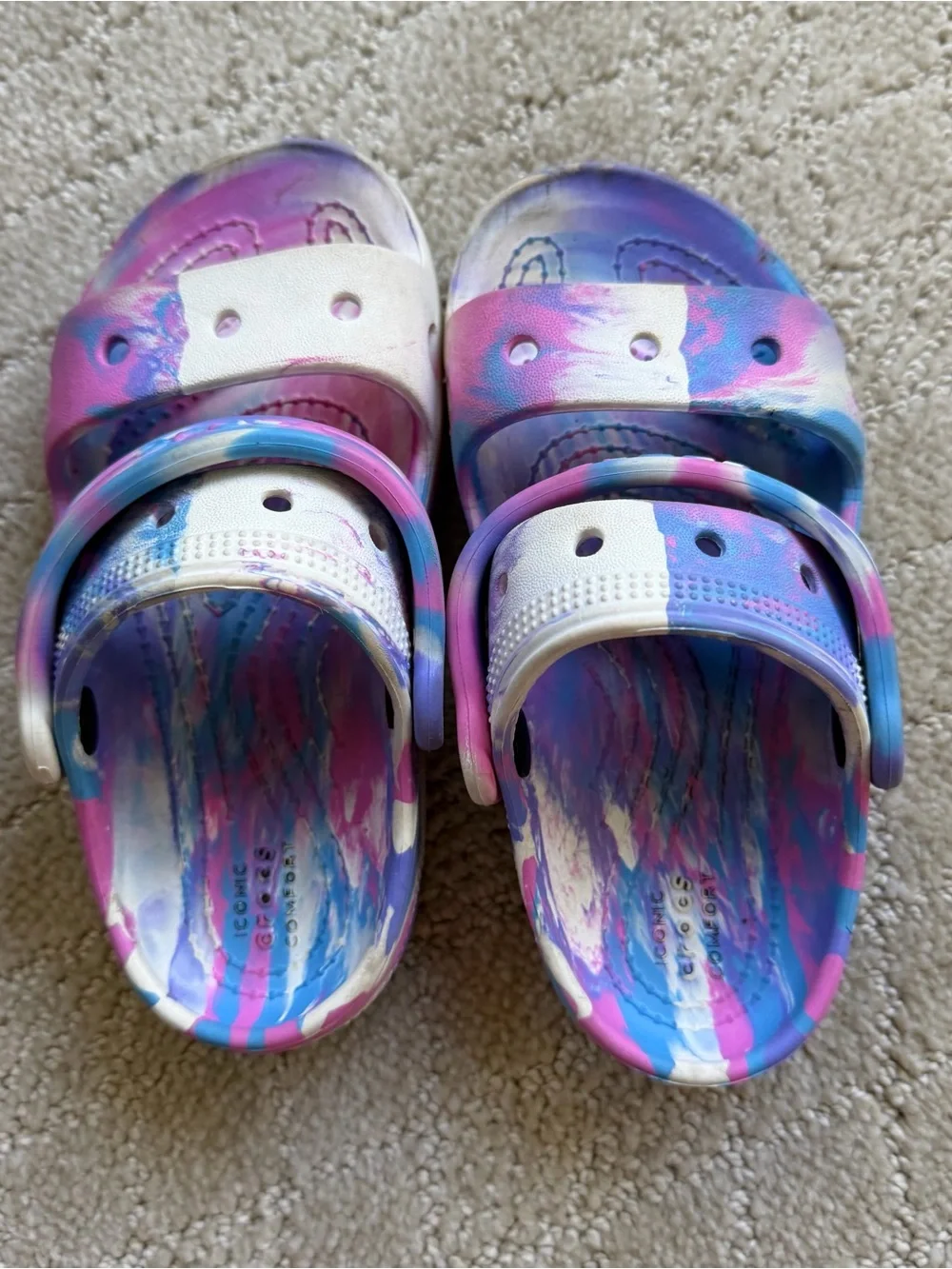 Crocs Size 10C little kids. White, Pink & Blue