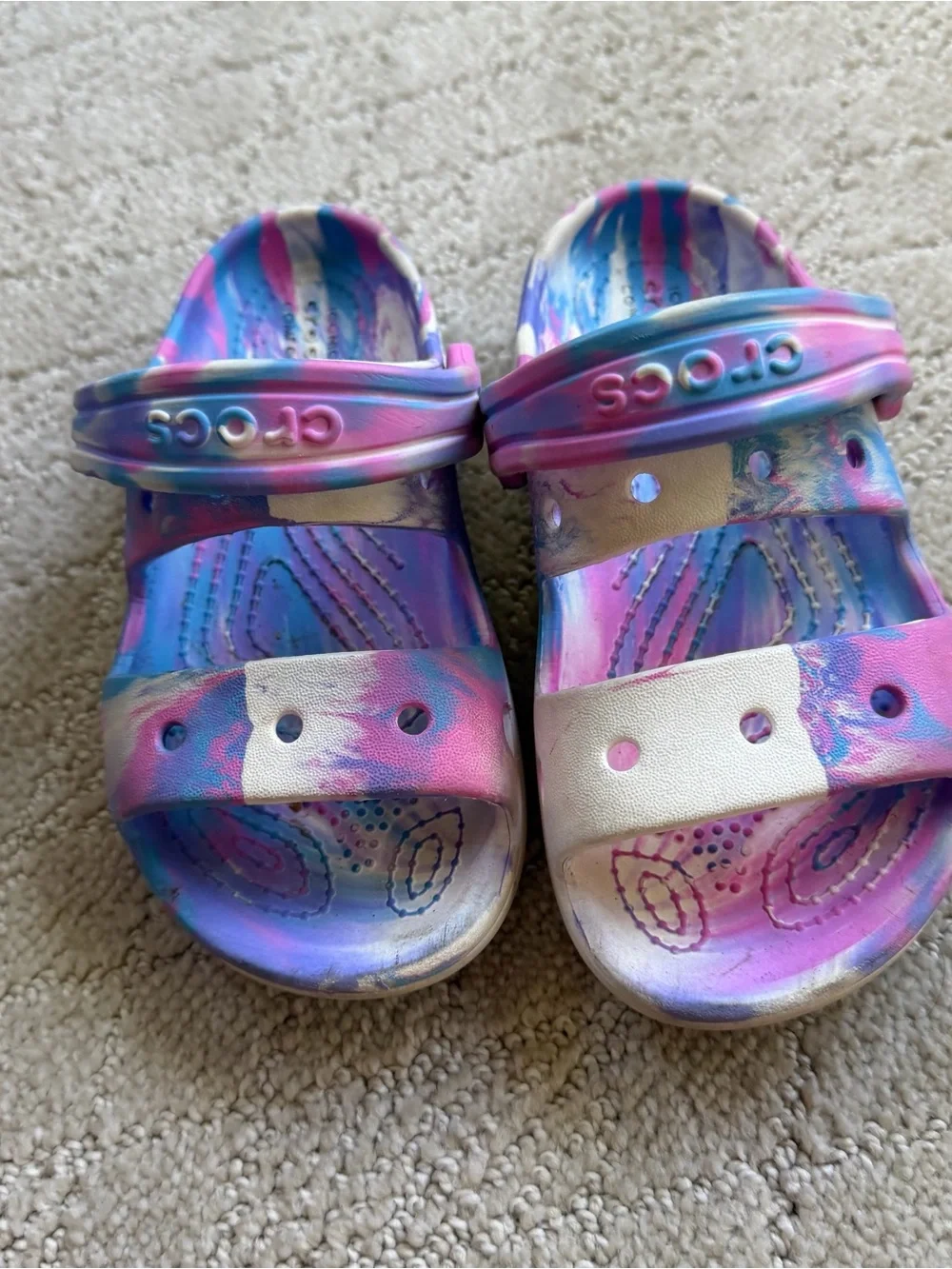 Crocs Size 10C little kids. White, Pink & Blue
