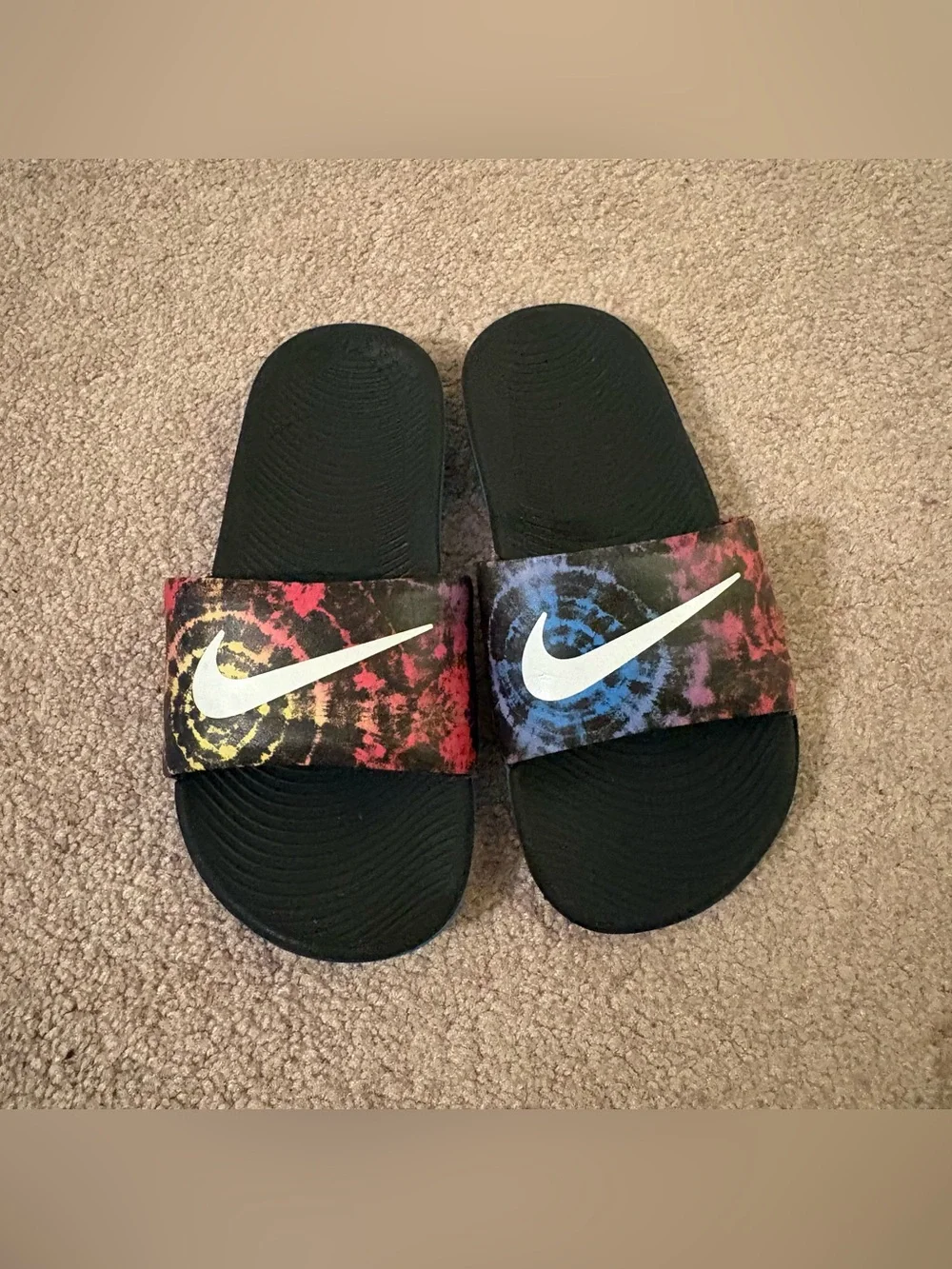 Nike Kids Multicolor Tie-Dye Strap Black Slide Sandals little kids size 13