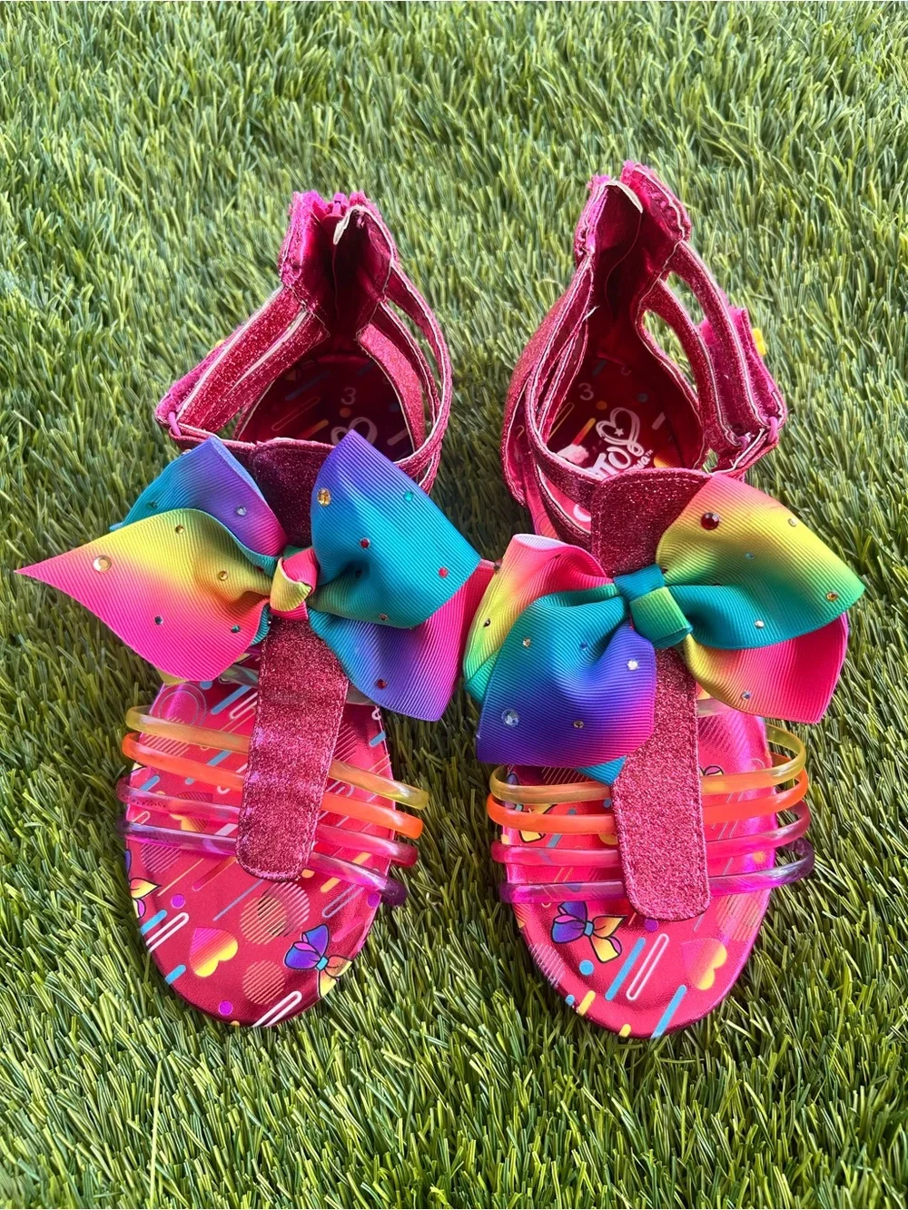 Girls' Hot Pink Rainbow Bow Sandals - Kids Shoes
