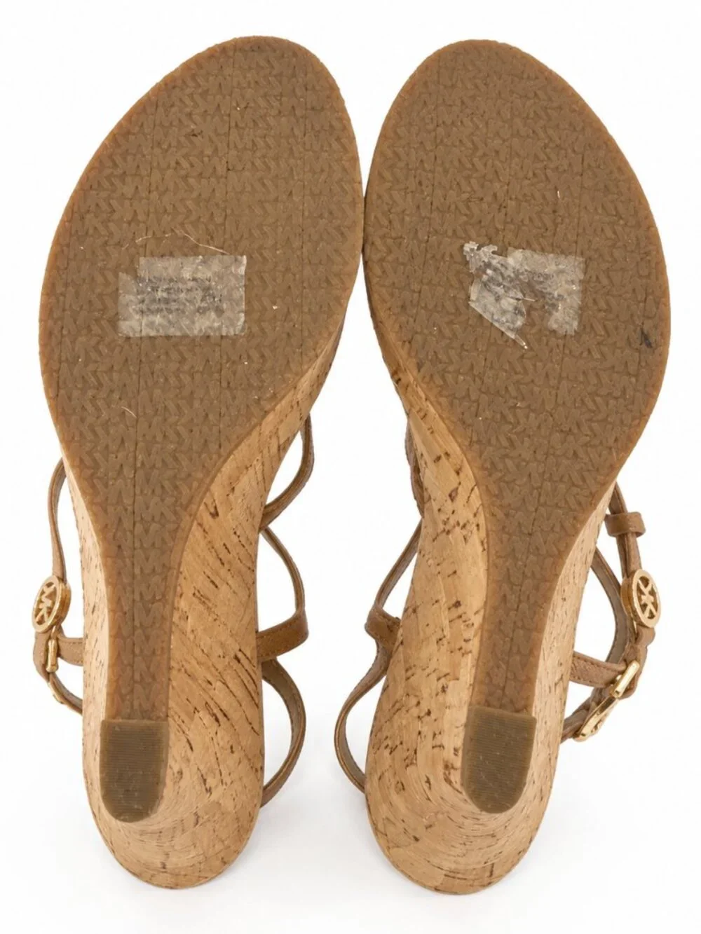 Michael Kors Beige Leather Cork Wedge Sandals (Size 8)
