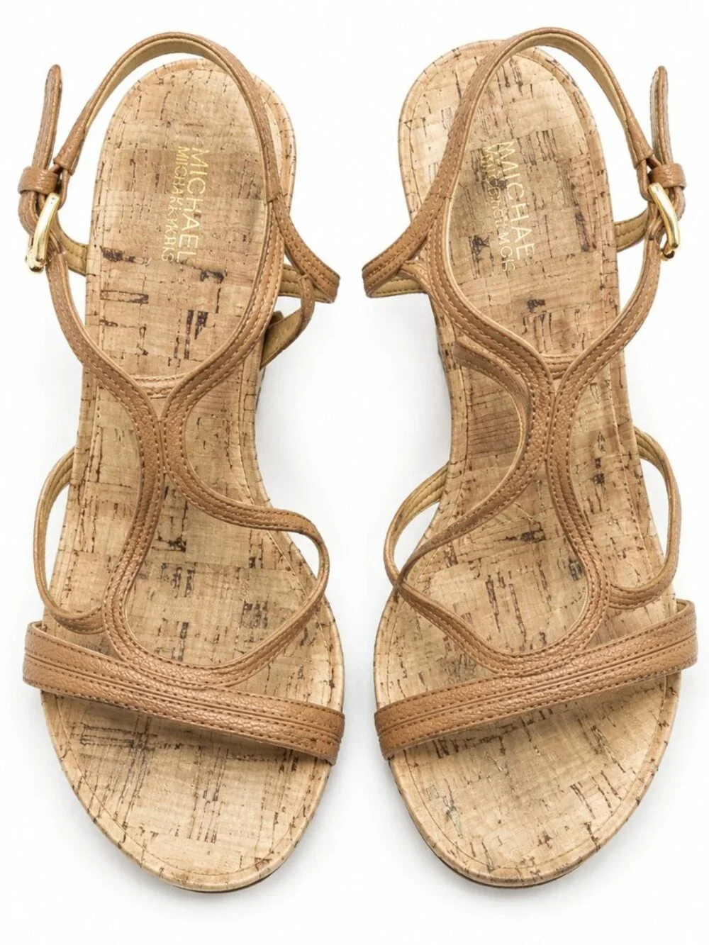 Michael Kors Beige Leather Cork Wedge Sandals (Size 8)