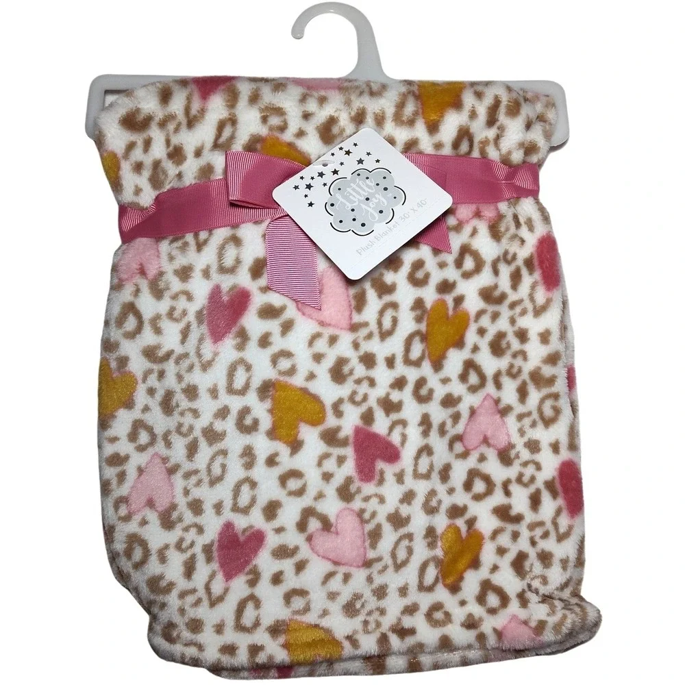Little‎ Joy Leopard Heart Plush Baby Girl Blanket Lovey Soft Fleece 30x40 NWT