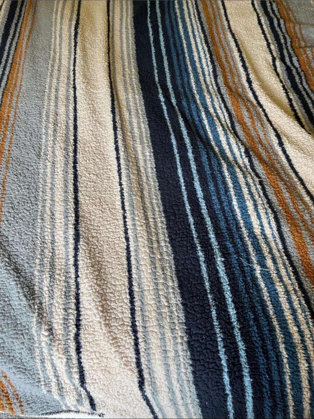 Cozy Striped Plush Throw in Cream, Blue & Brown 87x87
