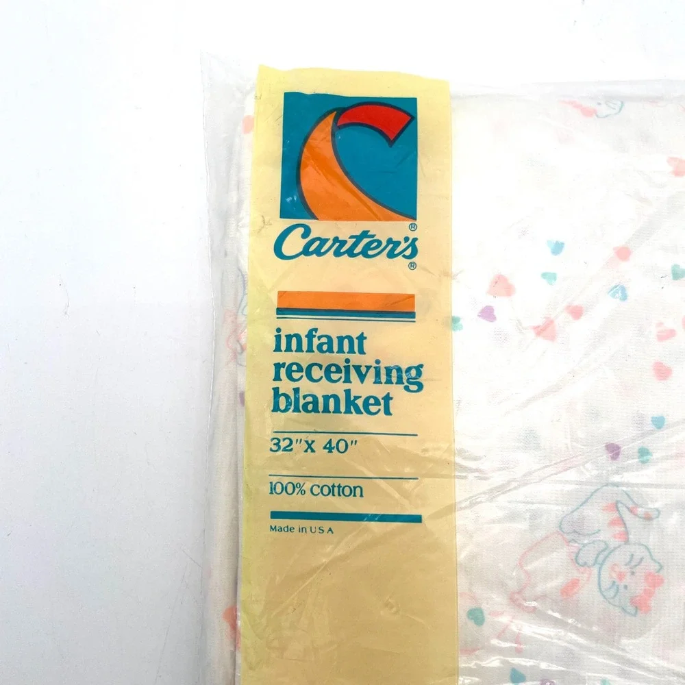 Carter's Receiving Blanket Cotton Infant OS White NWT Vintage Heart Cat USA