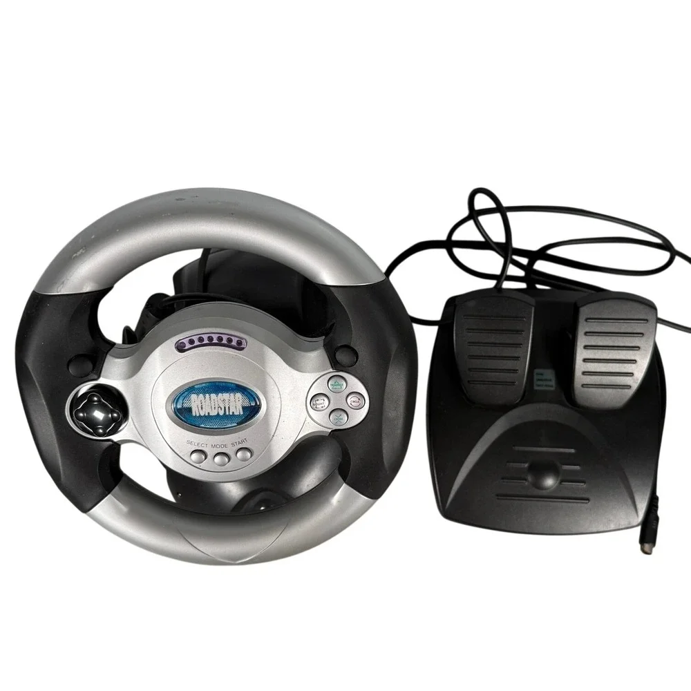 Roadstar PS2 Racing Wheel and Pedals Set for PlayStation 2 PSone Silver Black